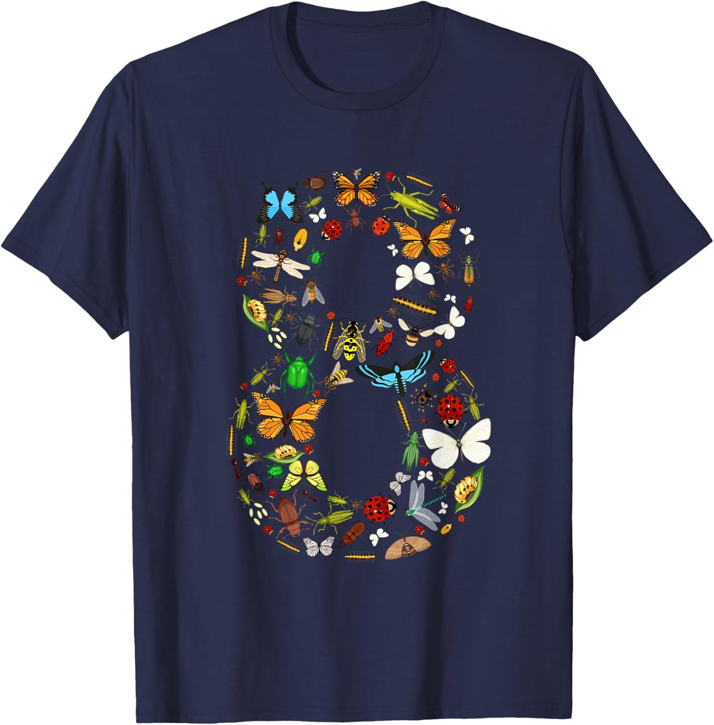 8 Years Old Eight Bug 8th Birthday Bugs Insects Boy Girl T-Shirt - T-Shirt | Navy