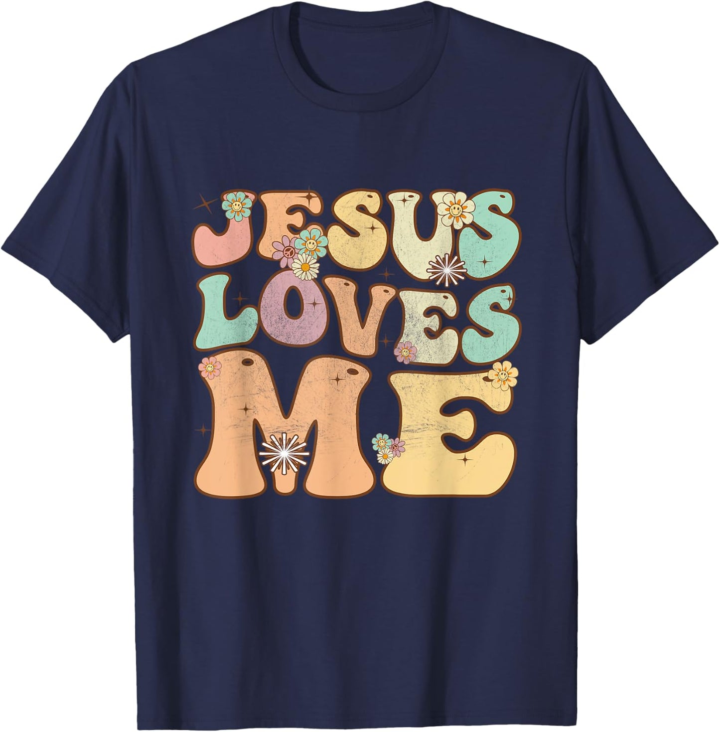 Groovy Jesus Loves Me Vintage Retro Christian T-Shirt - T-Shirt | Navy