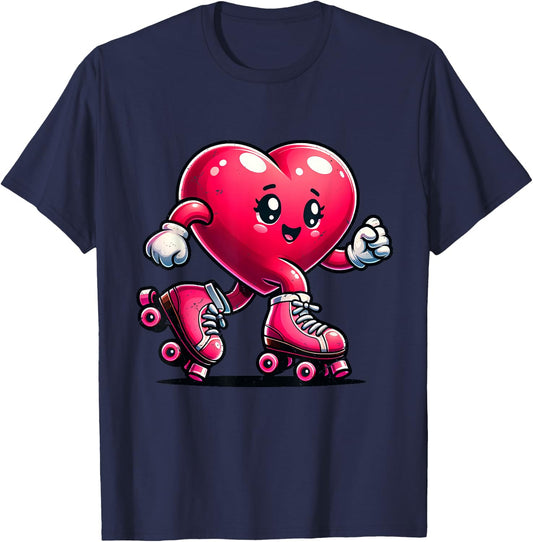 Roller Skate Valentines Day Heart Lover Girls Women Skating T-Shirt - T-Shirt | Navy