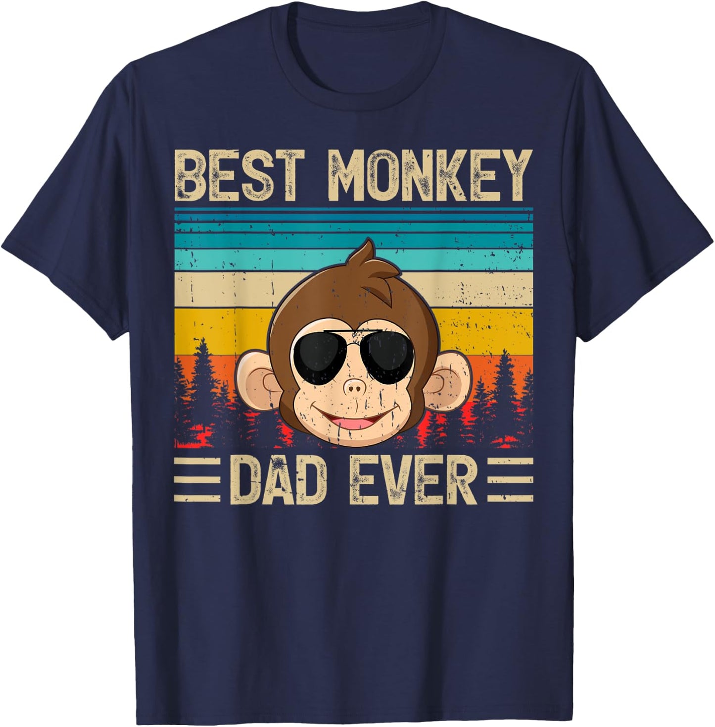 Monkey Vintage Funny Best Monkey Dad Ever Father's Day T-Shirt - T-Shirt | Navy