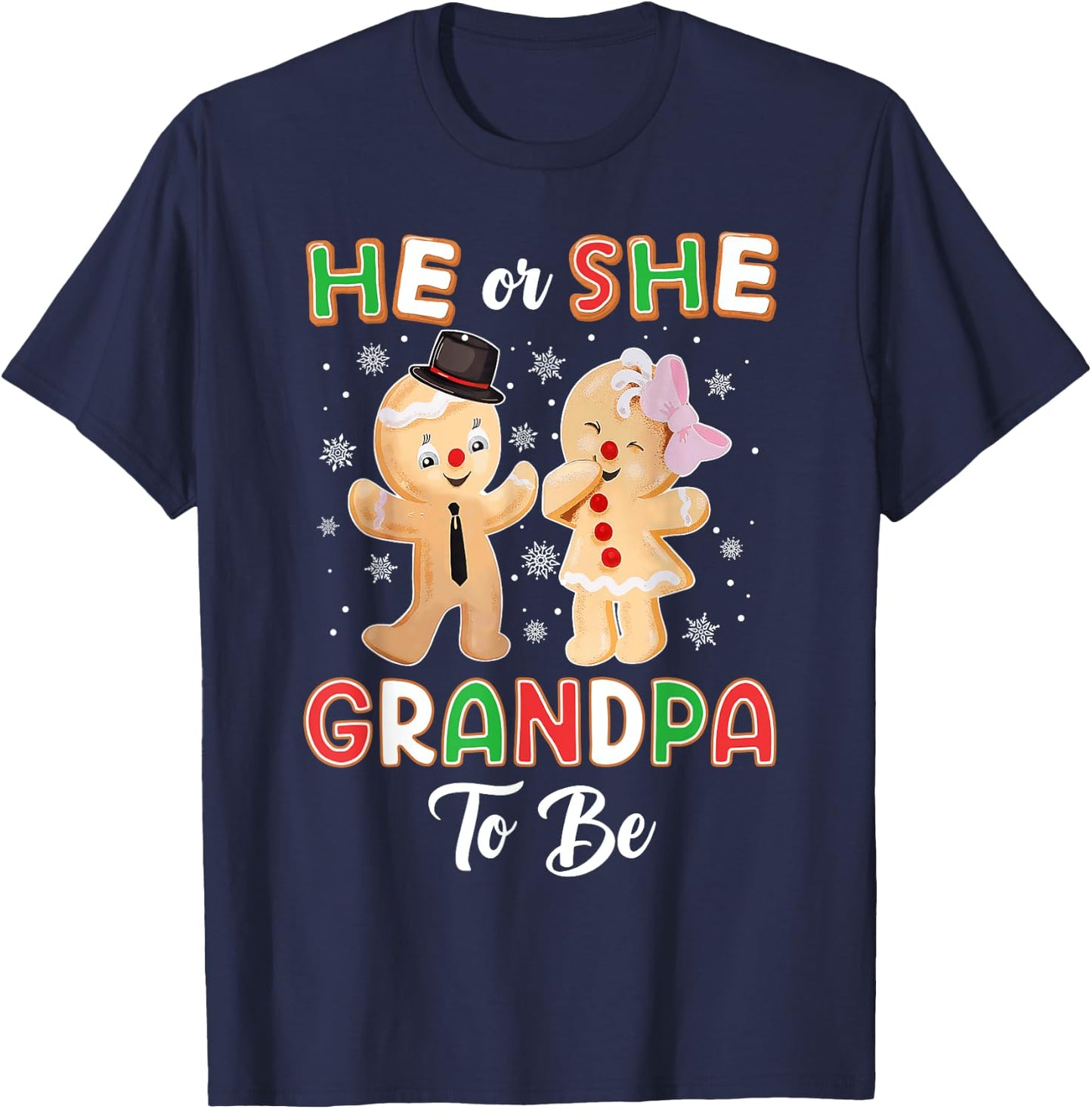 Gingerbread He or She Grandpa To Be Christmas Gender Reveal T-Shirt - T-Shirt | Navy