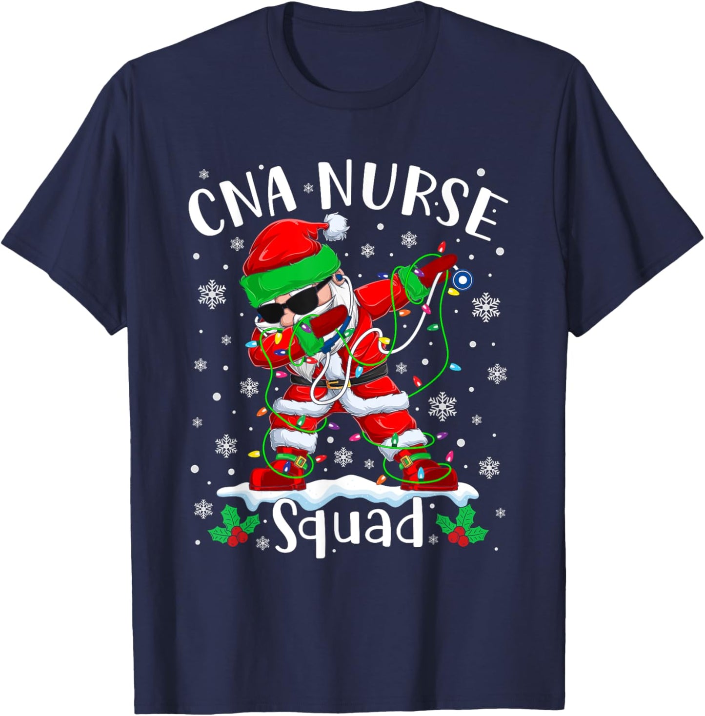 CNA Nurse Squad Christmas Dabbing Santa Nurse Xmas Pajama T-Shirt - T-Shirt | Navy