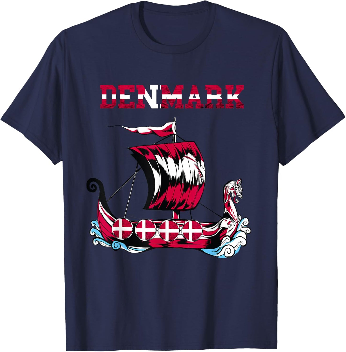 Denmark Flag Viking Ship Danes Danish Roots Dansk Denmark T-Shirt - T-Shirt | Navy