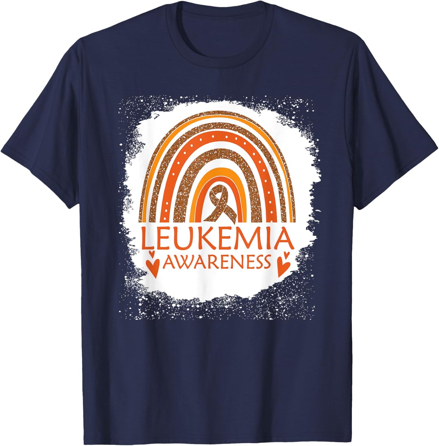 Leukemia Awareness Bleached Rainbow Orange Ribbon Men T-Shirt - T-Shirt | Navy