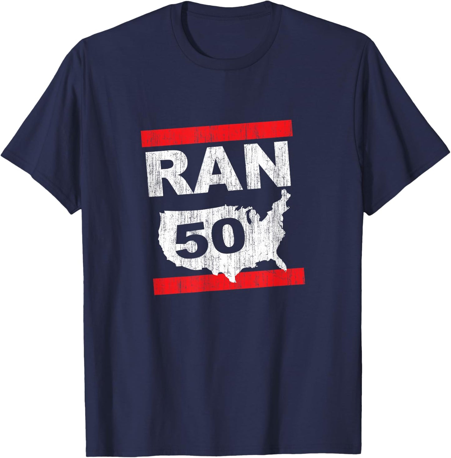 RAN 50 States Marathon Run Runner Running Inspired Design T-Shirt - T-Shirt | Navy