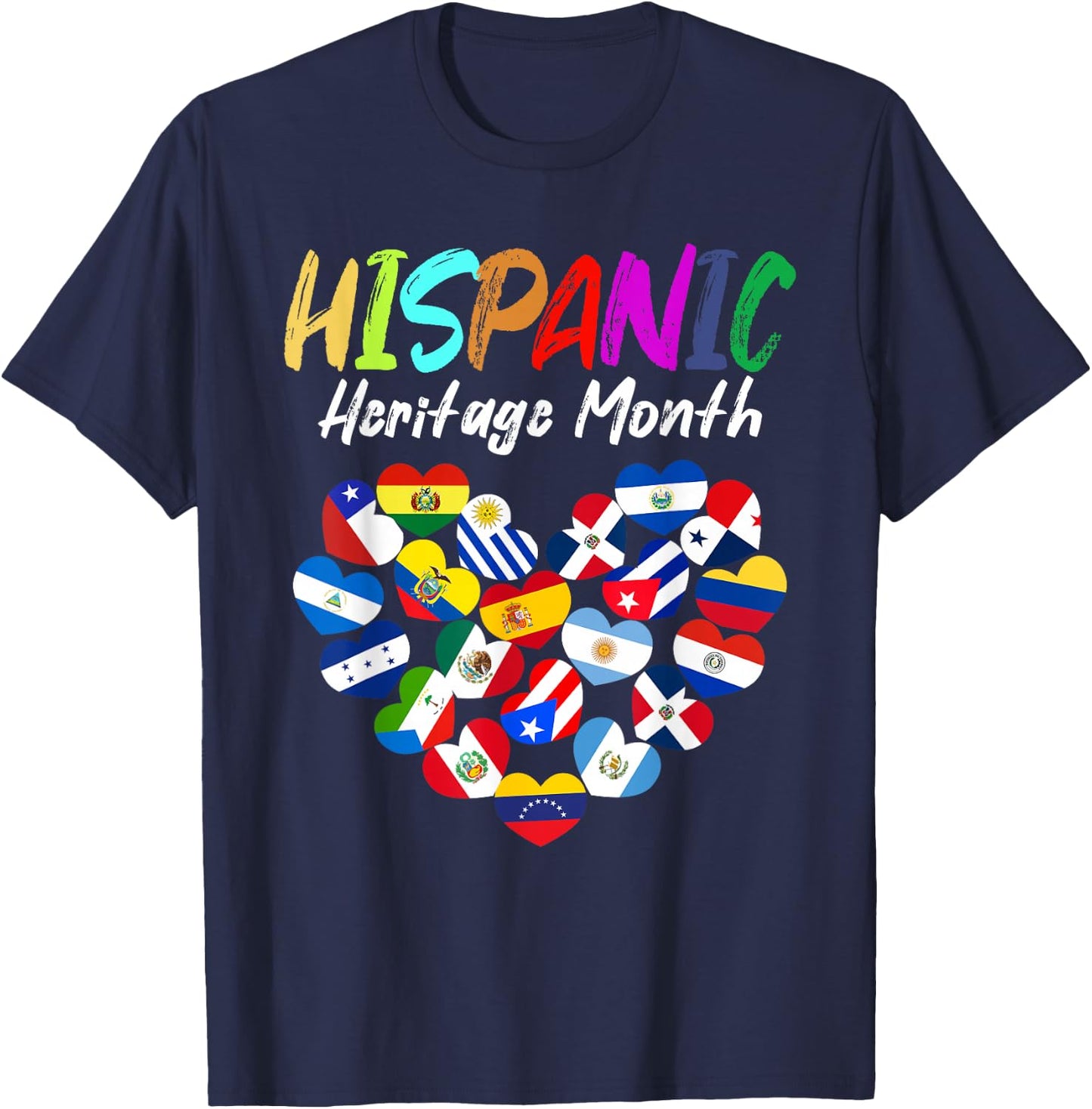 Hispanic Heritage Month All Countries Heart flags kids boys T-Shirt - T-Shirt | Navy