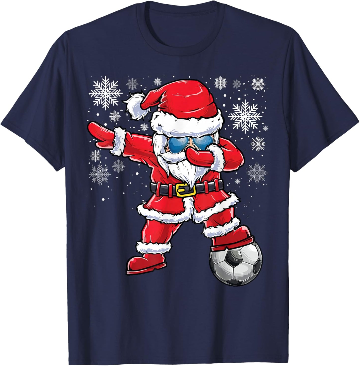 Dabbing Santa Boys Girls Funny Soccer Player Christmas T-Shirt - T-Shirt | Navy