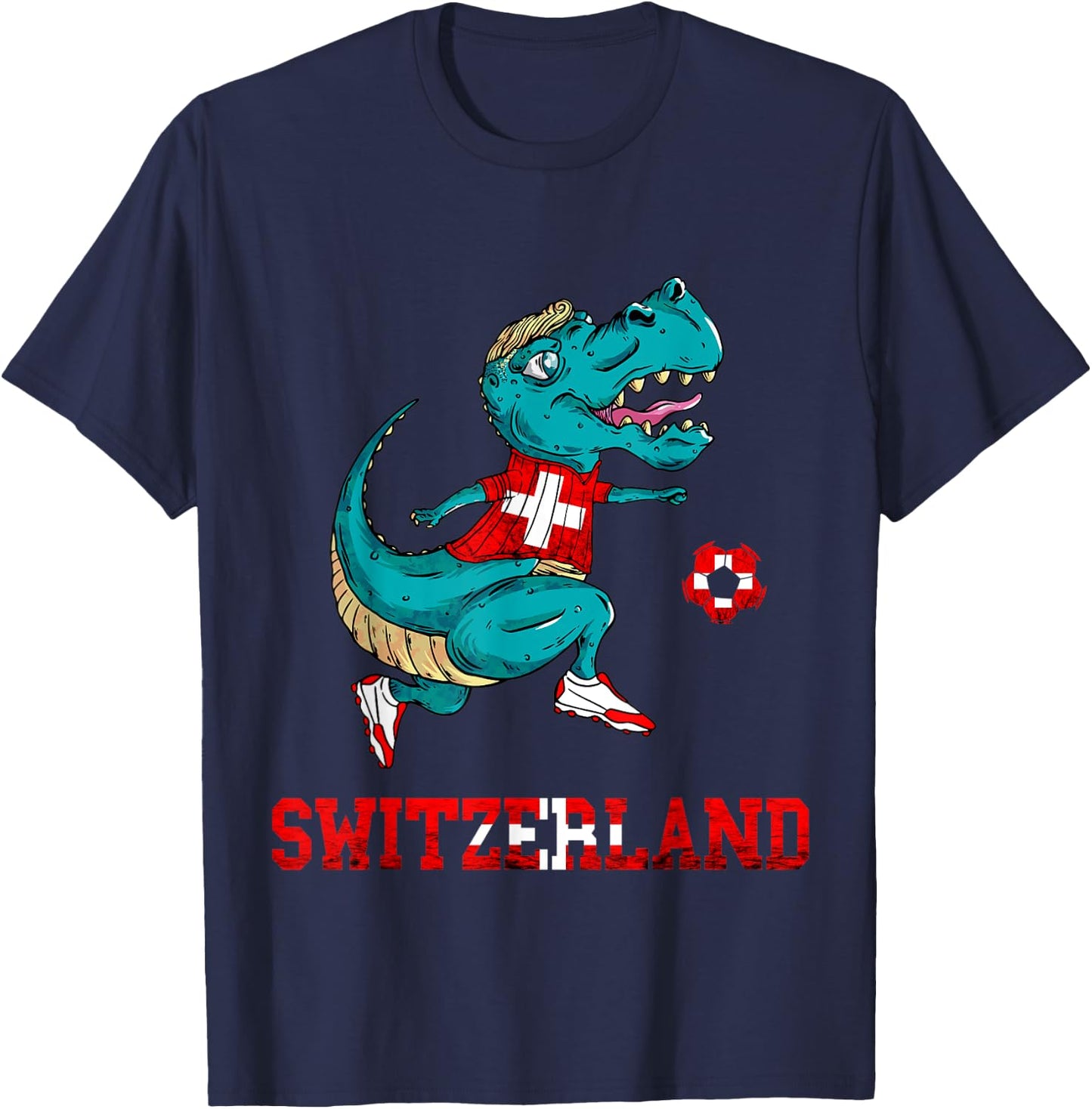Swiss Football Team T-Rex Swiss Roots Switzerland Swiss Flag T-Shirt - T-Shirt | Navy