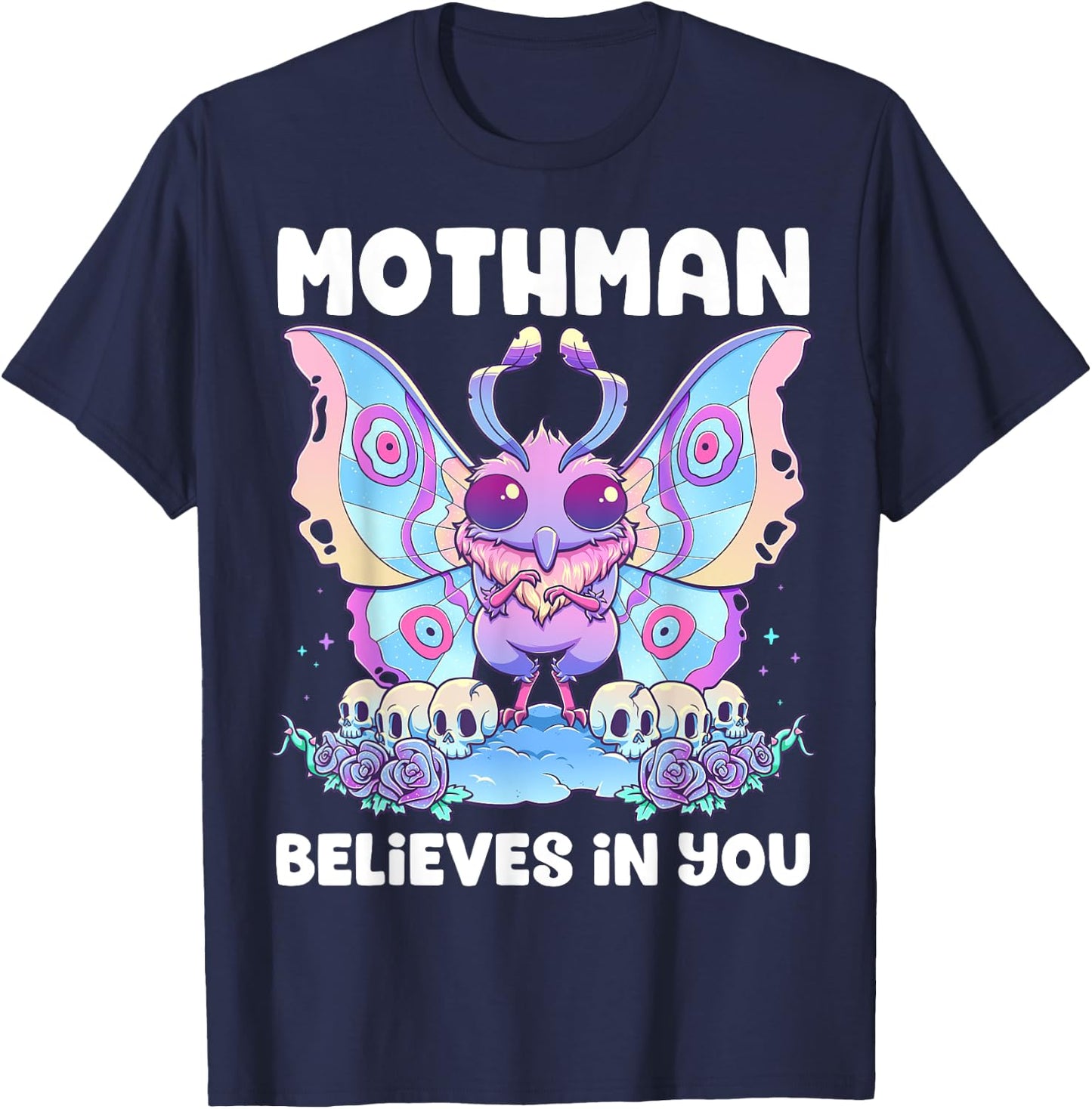 Pastel Goth Mothman Believes You Me Gothic Cryptid Wicca T-Shirt - T-Shirt | Navy