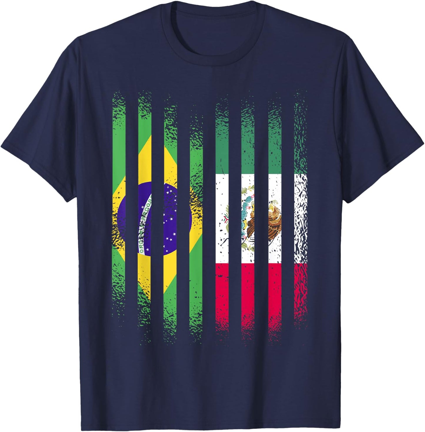Brazil Flag Mexico Grown Country Flags Stripes T-Shirt - T-Shirt | Navy