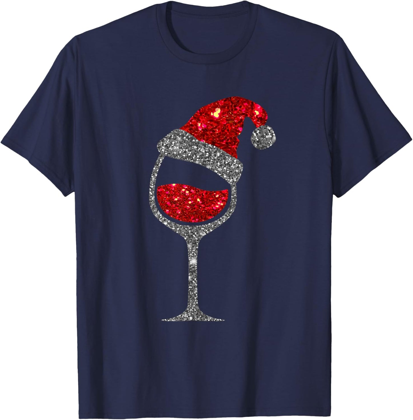 Christmas Wine Shirt - Glass of Red Wine Santa Hat Girl T-Shirt - T-Shirt | Navy