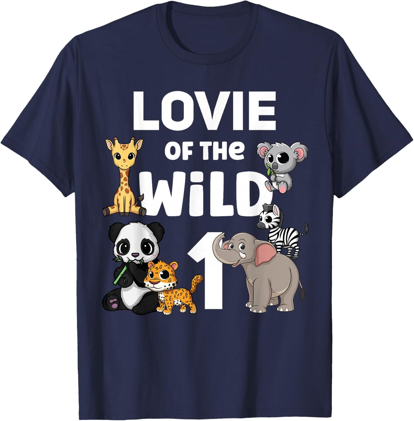 Lovie of the Wild One Zoo 1st Birthday Party Safari Jungle T-Shirt - T-Shirt | Navy