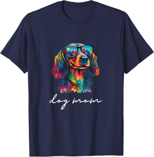 Cute Colorful Long-Haired Longhair Dachshund Mom Women T-Shirt - T-Shirt | Navy