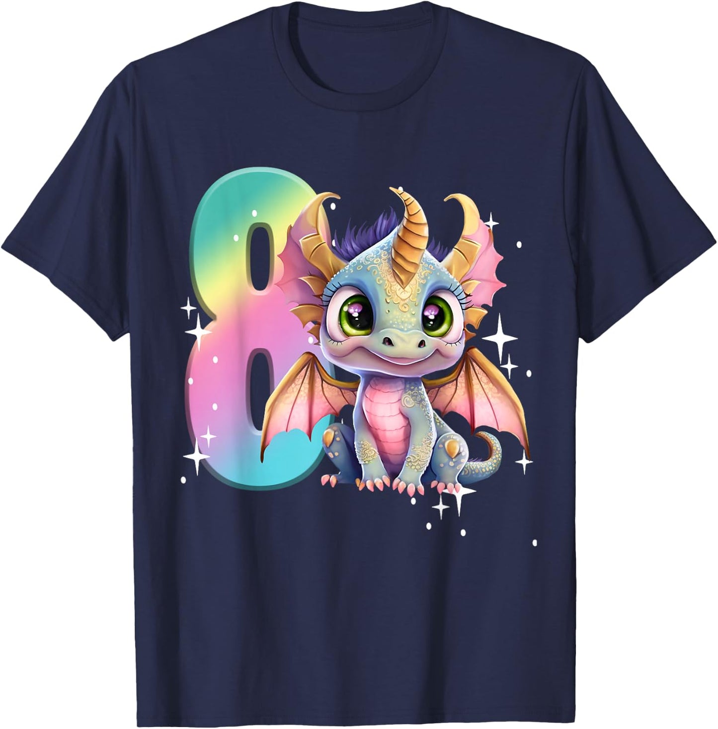 8th Birthday Shirt Dragon Party Rainbow Girl Dragon Eight 8 T-Shirt - T-Shirt | Navy