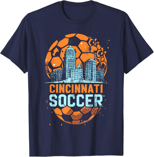 Cincinnati Soccer City Skyline Cool Cincy 513 T-Shirt - T-Shirt | Navy