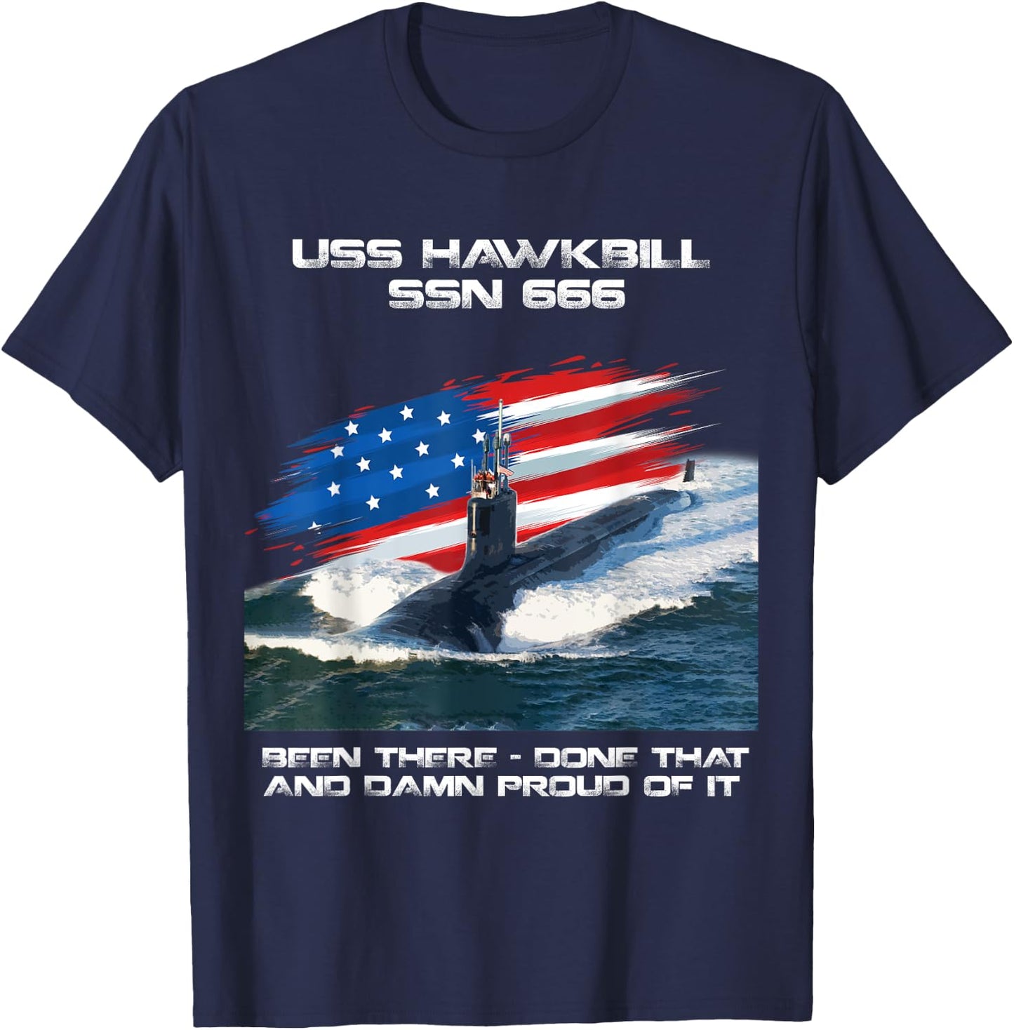 USS Hawkbill SSN-666 American Flag Submarine Veteran Xmas Women Men T-Shirt - T-Shirt | Navy
