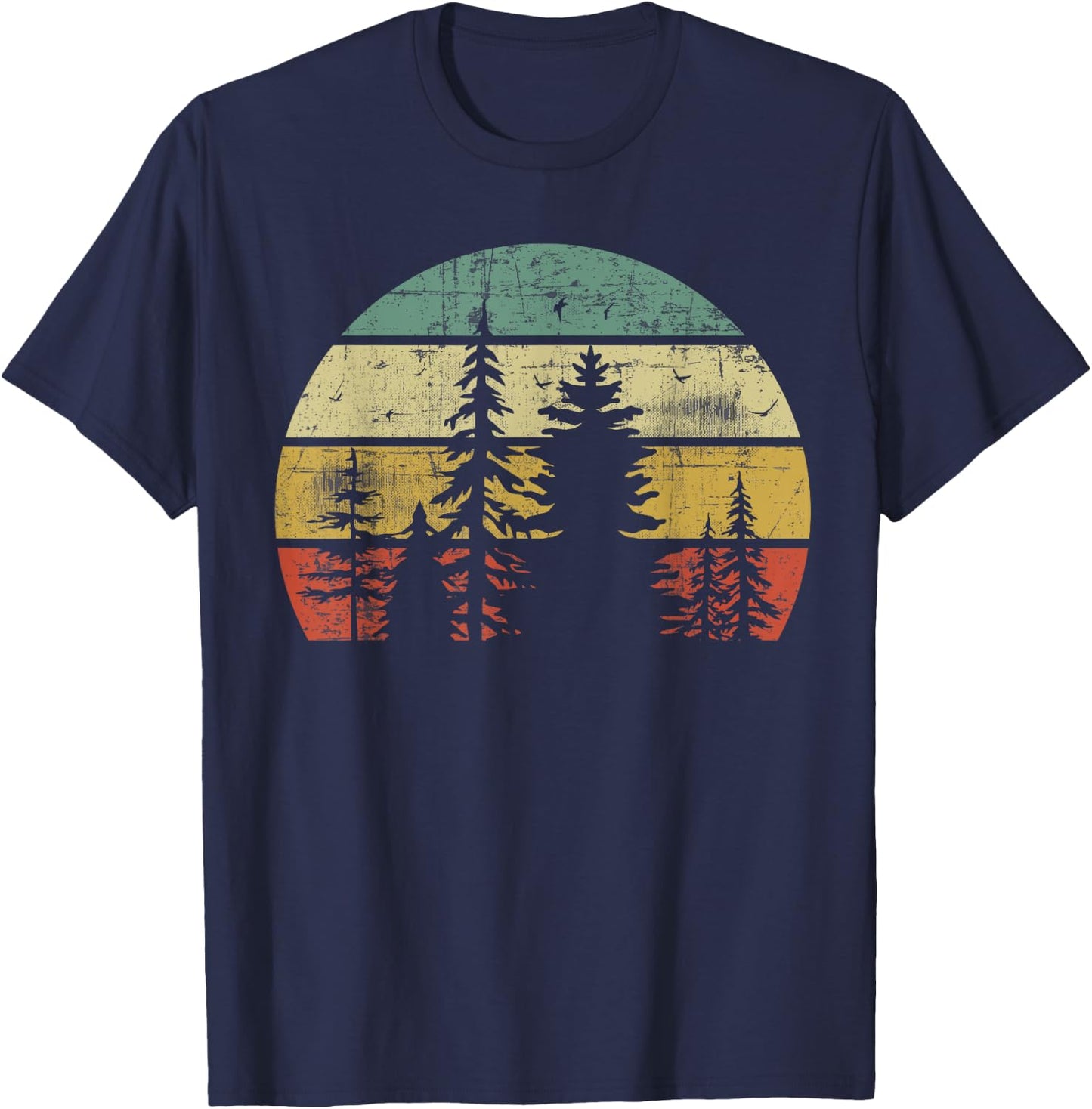 Retro Wildlife Trees Outdoors Nature Forest T-Shirt - T-Shirt | Navy