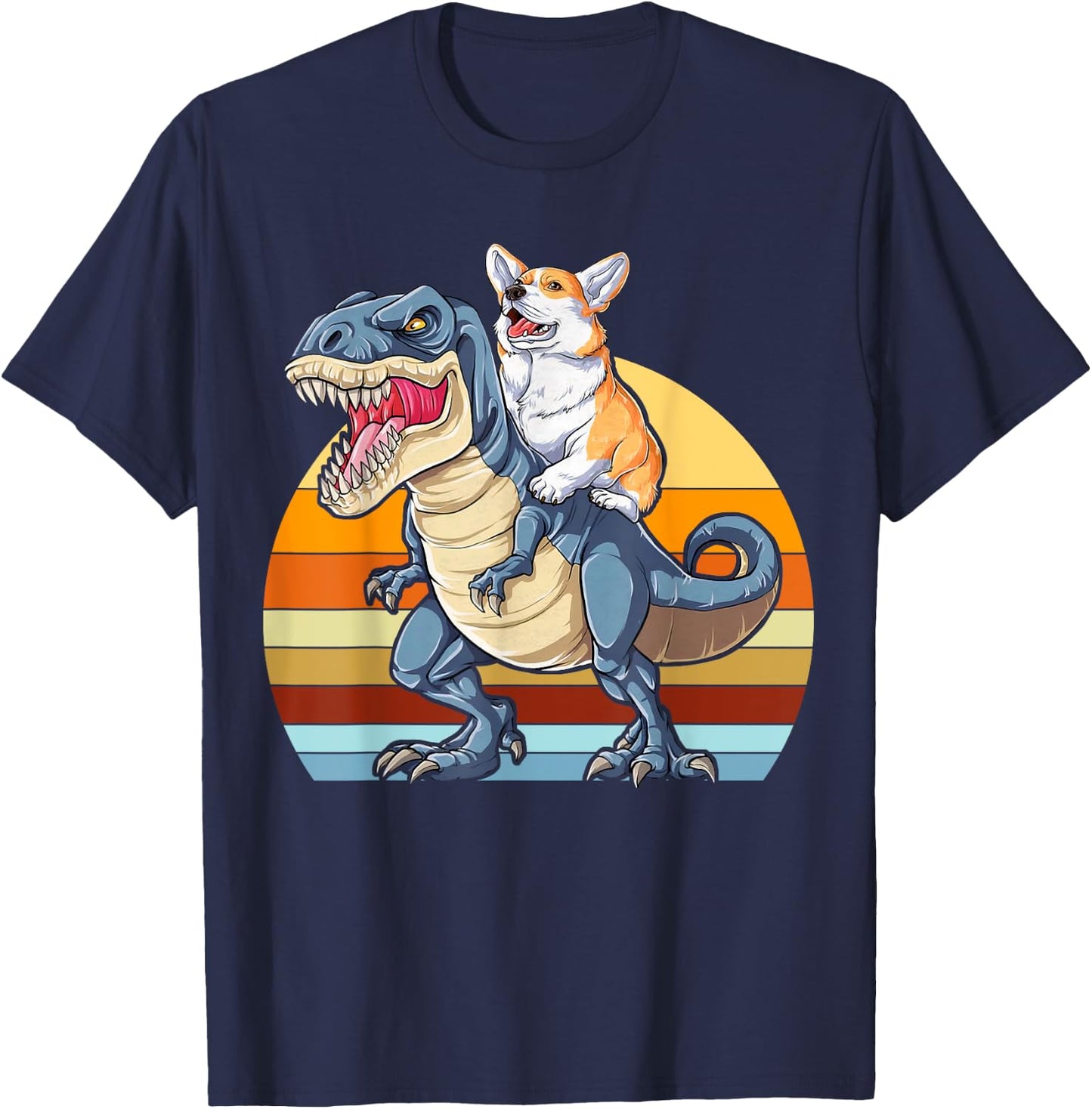 Corgi Riding Dinosaur T rex Cute Corgis Dog Lover Women T-Shirt - T-Shirt | Navy