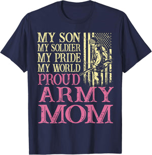 Proud Army Mom Veteran Family My Son My Soldier Military T-Shirt - T-Shirt | Navy