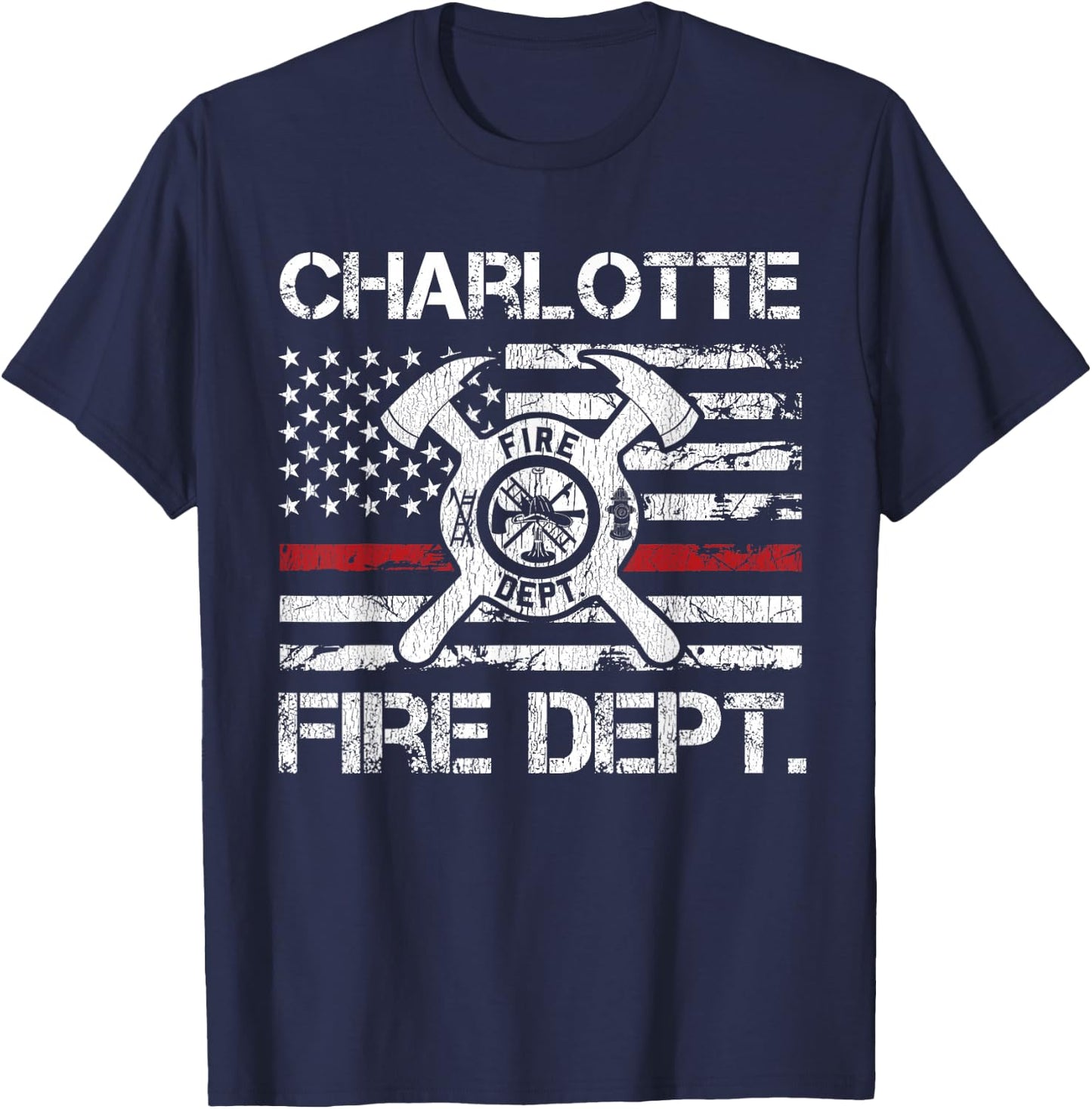 Charlotte North Carolina Fire Department Thin Red Line T-Shirt - T-Shirt | Navy