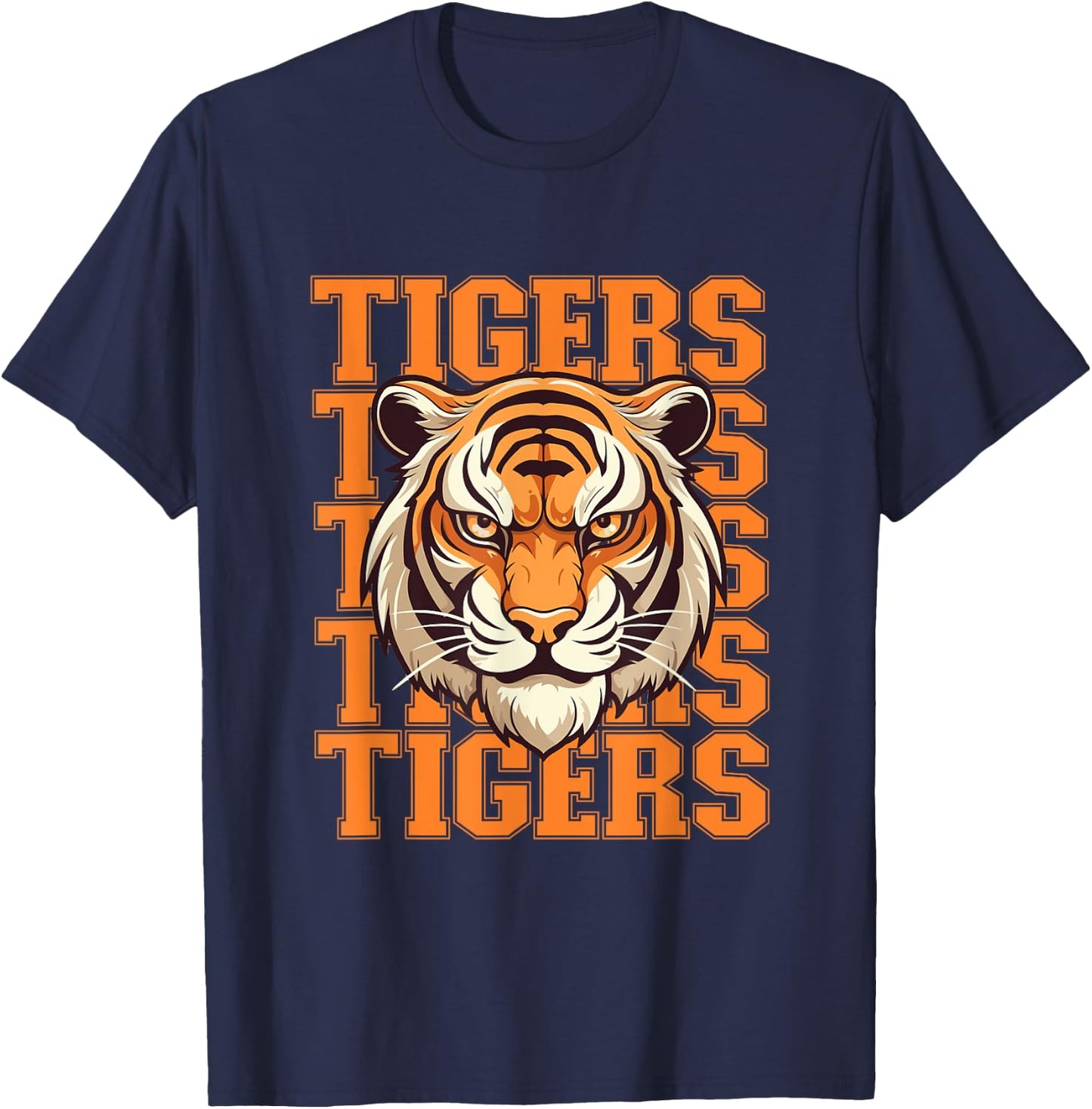 Football Tigers School Sports Fan Team Spirit Tigers Mascot T-Shirt - T-Shirt | Navy