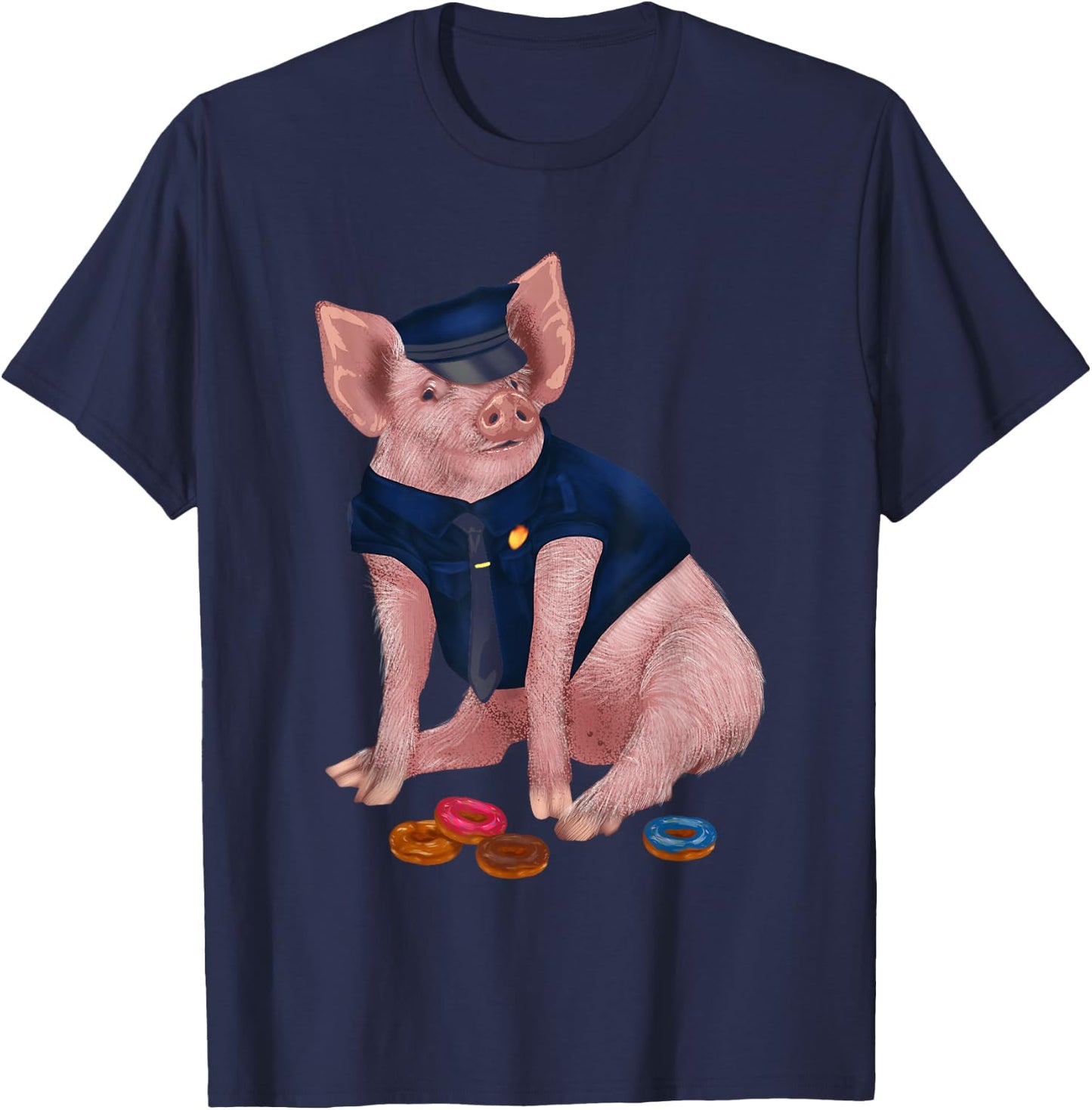Humorous Police Doughnut Pig Cop For Policemen Sheriff T-Shirt - T-Shirt | Navy