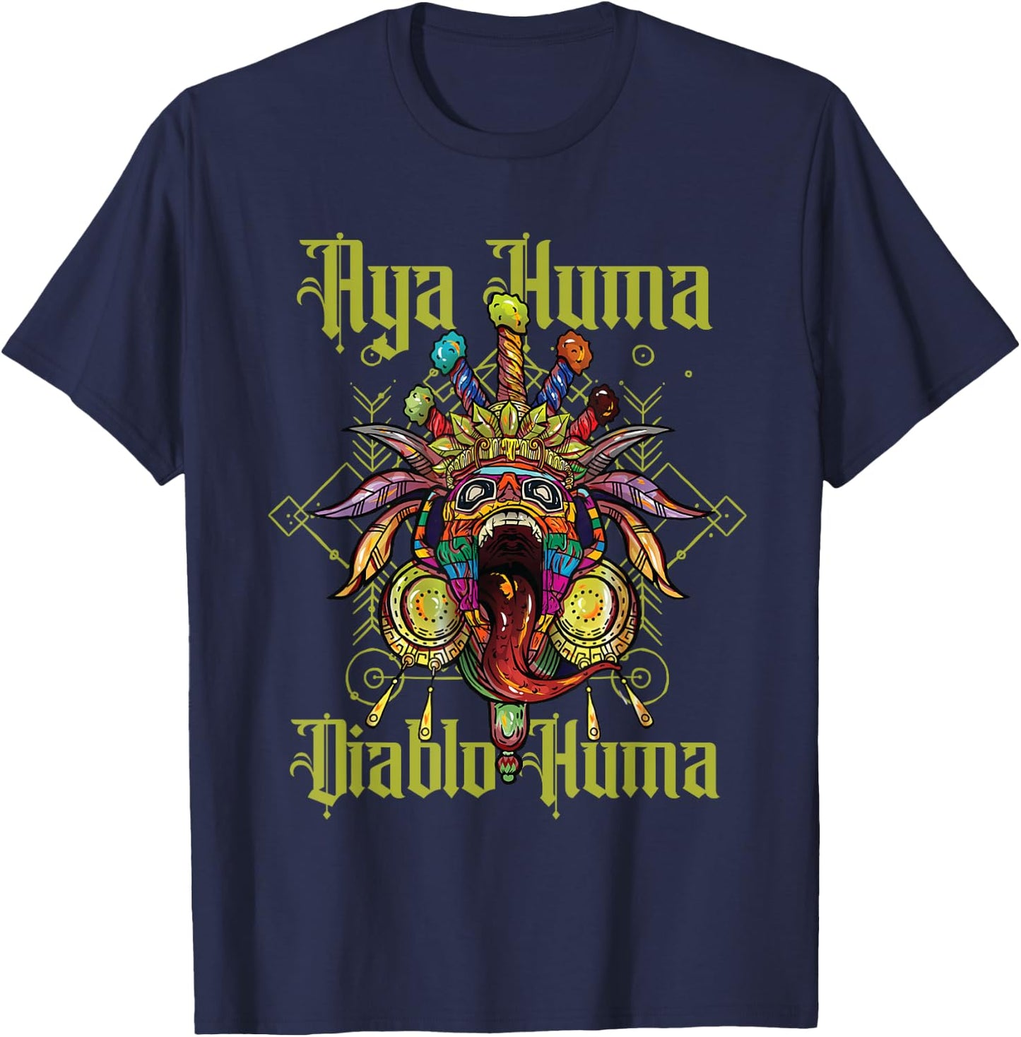 Aya Huma Festival Mask Spirit Head Two Faces Diablo Huma T-Shirt - T-Shirt | Navy