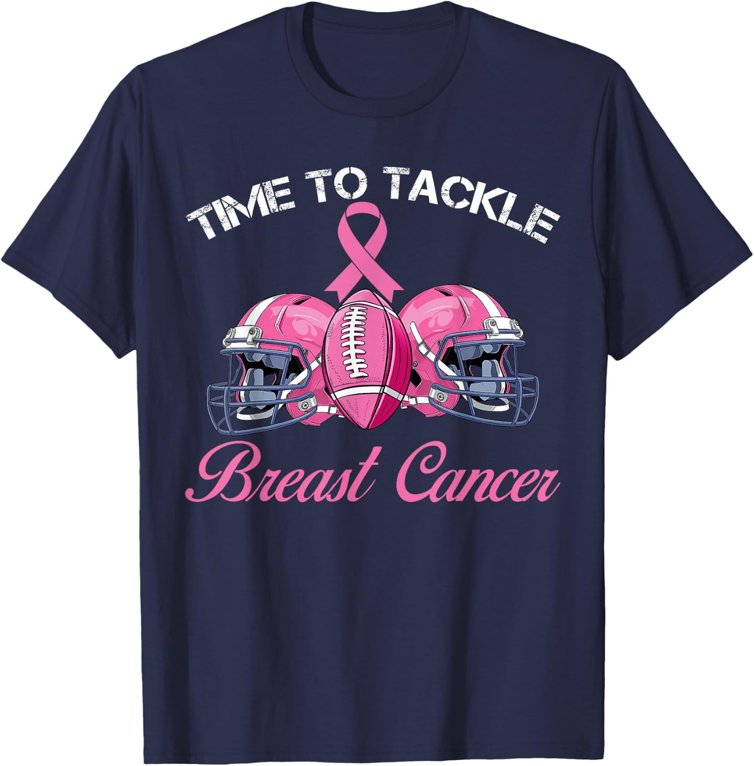 Football Survivor Time To Tackle Breast Cancer Awareness T-Shirt - T-Shirt | Navy