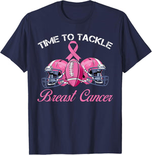 Football Survivor Time To Tackle Breast Cancer Awareness T-Shirt - T-Shirt | Navy