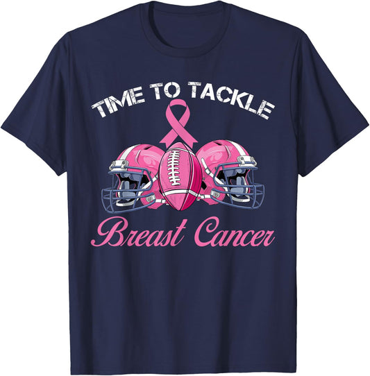 Football Survivor Time To Tackle Breast Cancer Awareness T-Shirt - T-Shirt | Navy