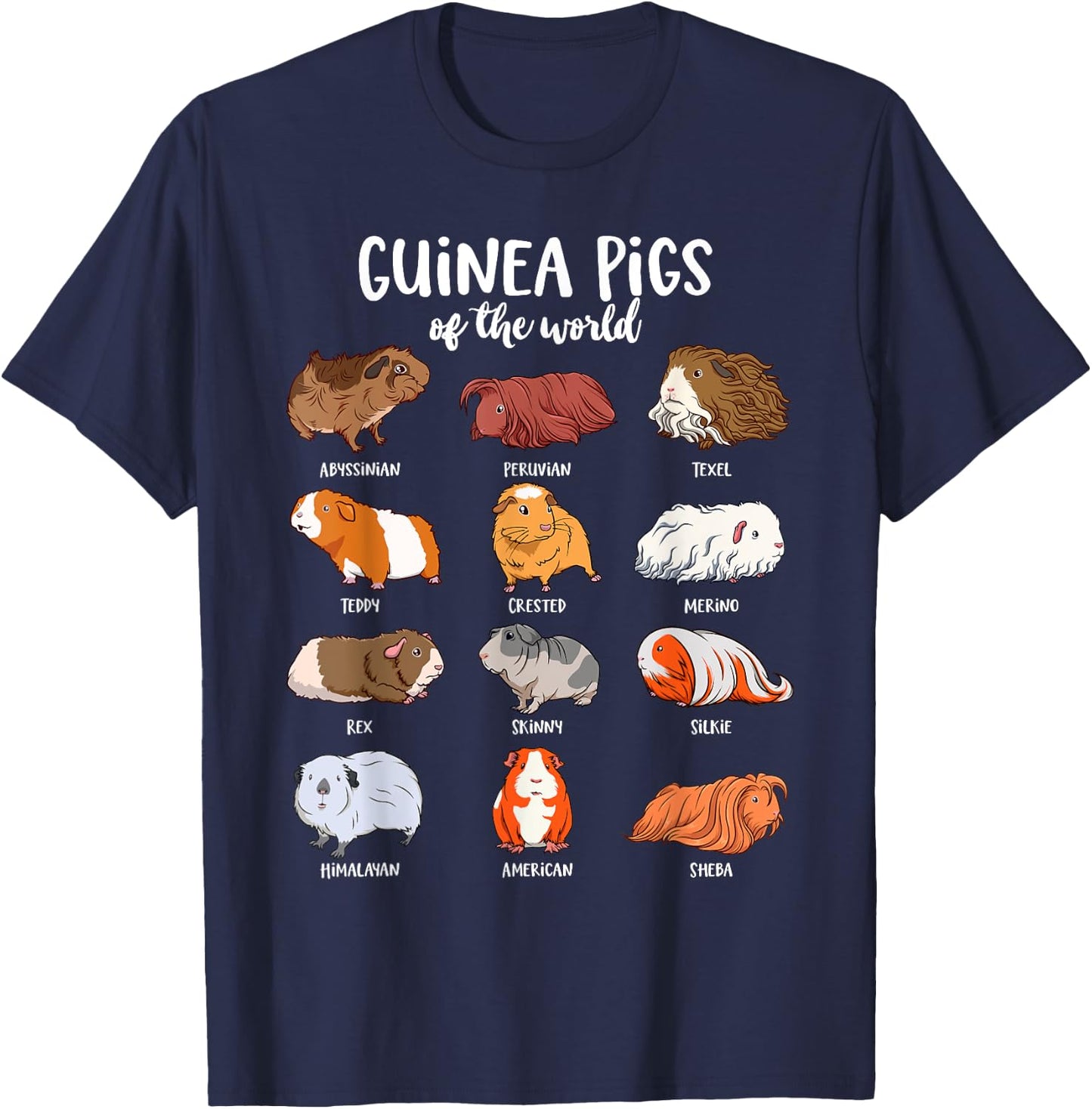 Cartoon guinea pigs - Types of Guinea pigs T-Shirt - T-Shirt | Navy