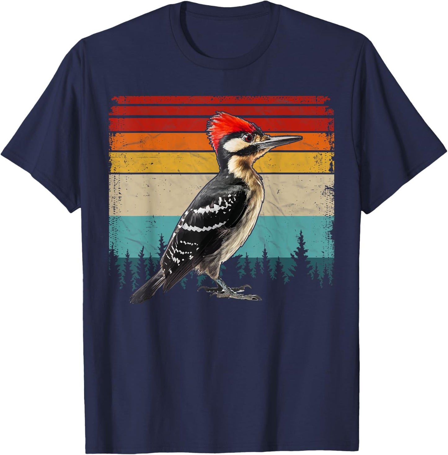Vintage Distressed Retro Style Cool Woodpecker Bird T-Shirt - T-Shirt | Navy