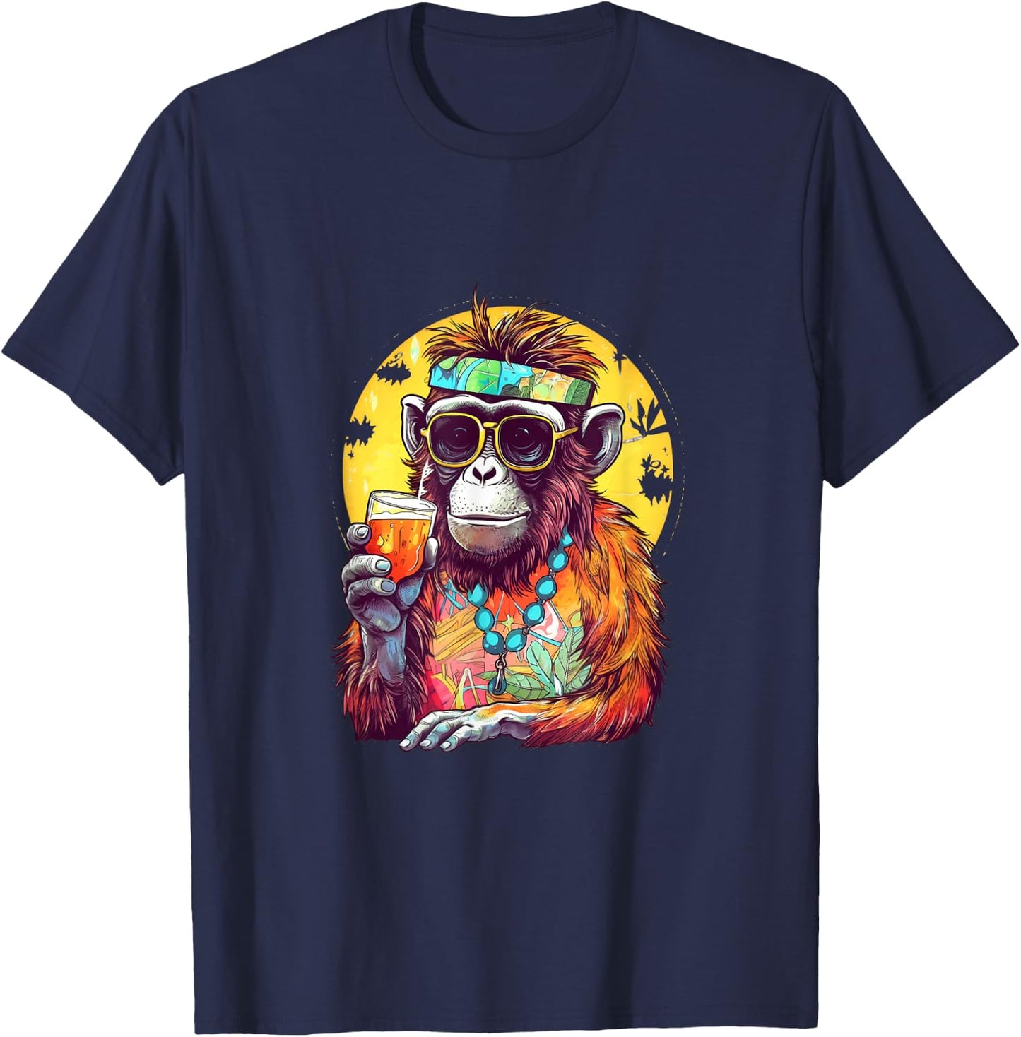 Monkey Drinking Beer Funny Beer Drinker Drunk Gorilla Ape T-Shirt - T-Shirt | Navy