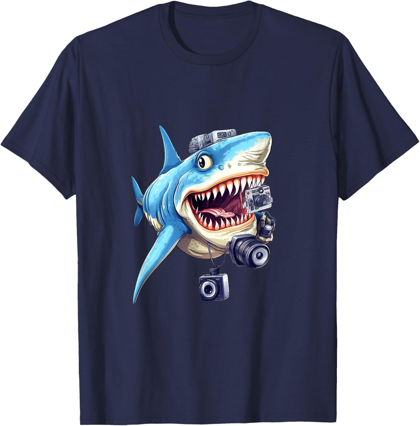 Shark Photographer Camera Photograph Photography Shark Lover T-Shirt - T-Shirt | Navy