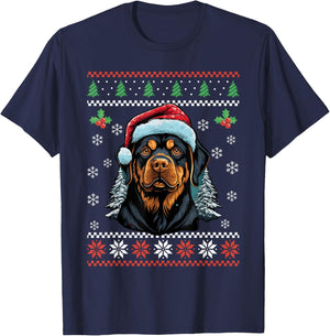 Rottweiler Dog Ugly Christmas Sweater Xmas For Adults Kids T-Shirt - T-Shirt | Navy