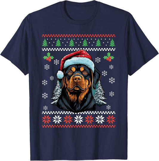 Rottweiler Dog Ugly Christmas Sweater Xmas For Adults Kids T-Shirt - T-Shirt | Navy