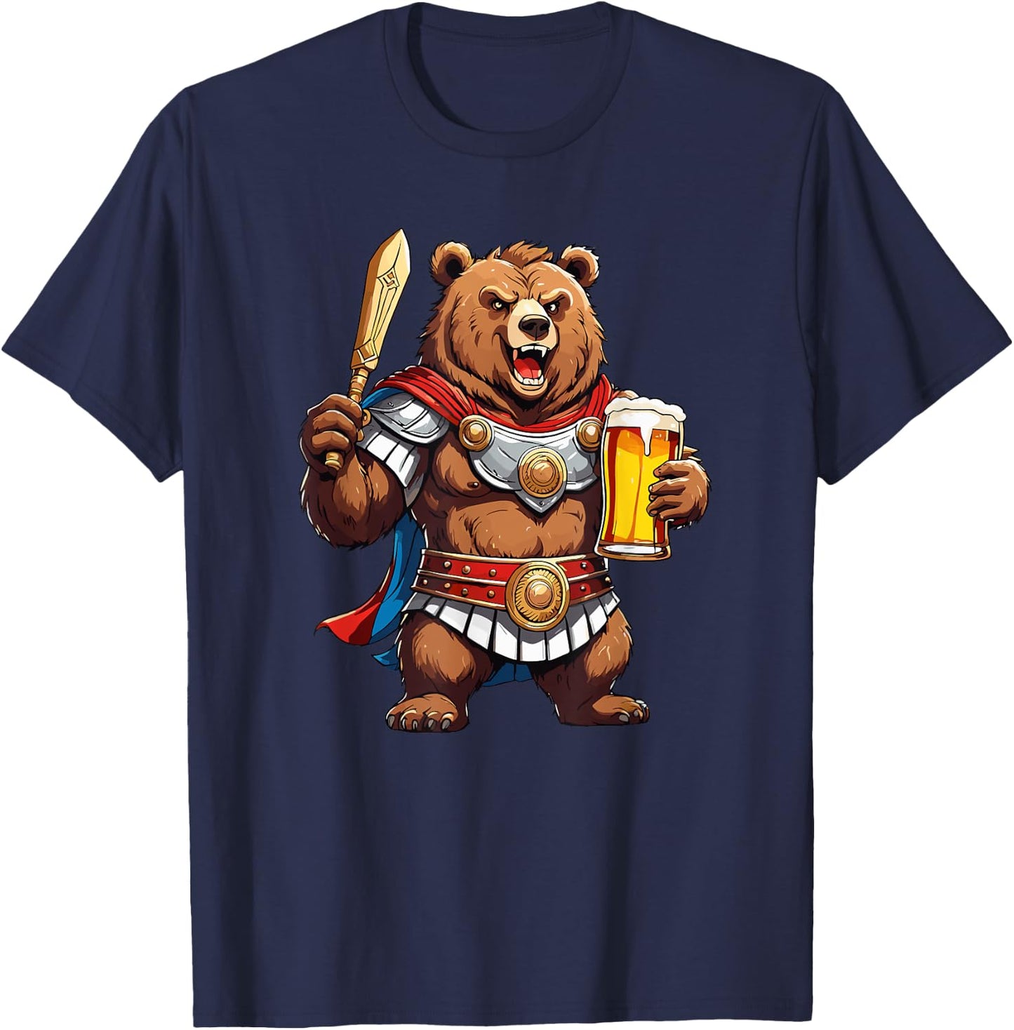 Funny Bear Grizzly as Roman Warrior T-Shirt - T-Shirt | Navy