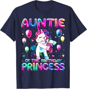 Auntie of the Birthday Princess Girl Flossing Unicorn Aunt T-Shirt - T-Shirt | Navy