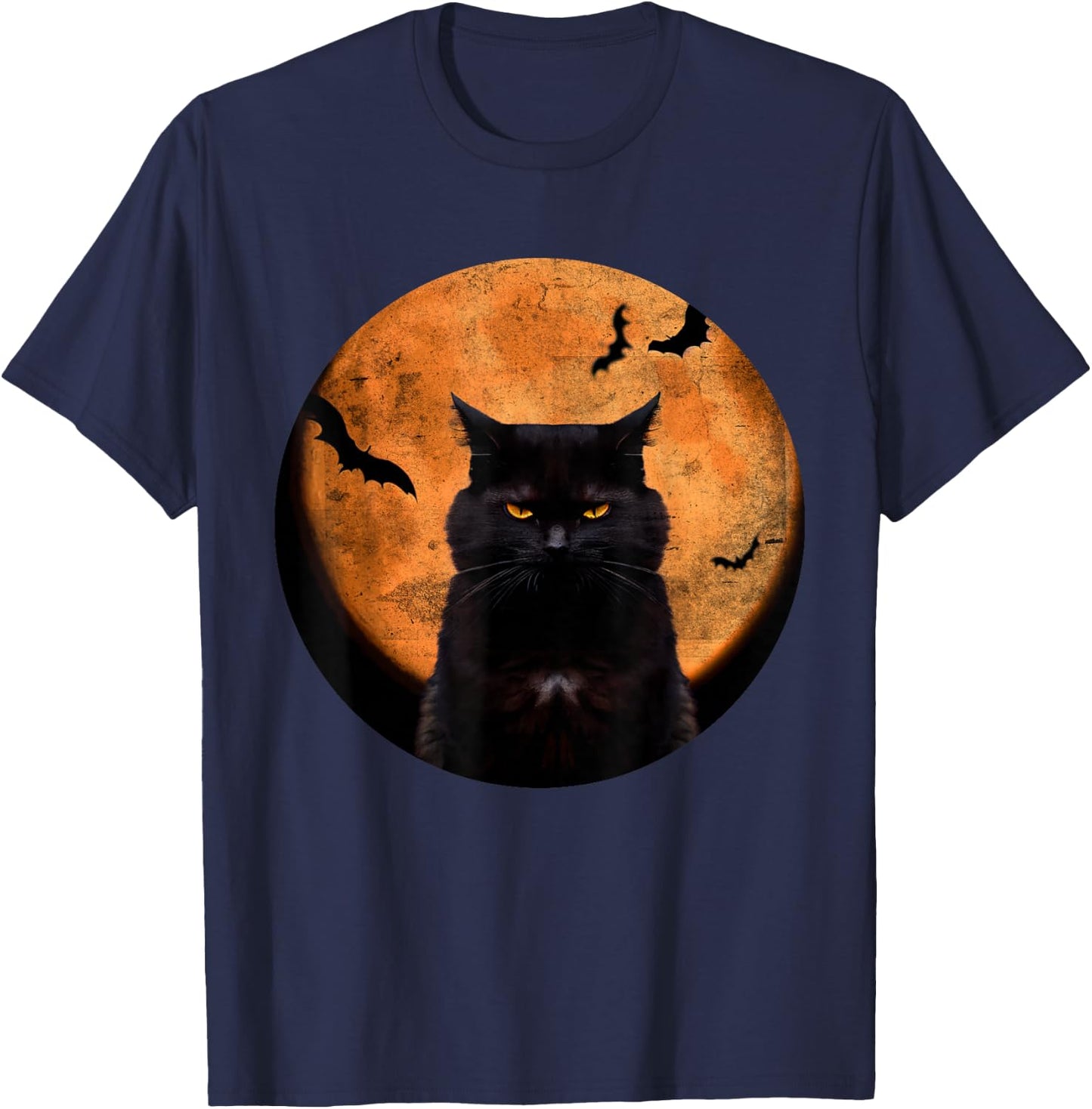 Vintage Scary Halloween Black-Cat Costume Retro Moon Cat Mom T-Shirt - T-Shirt | Navy