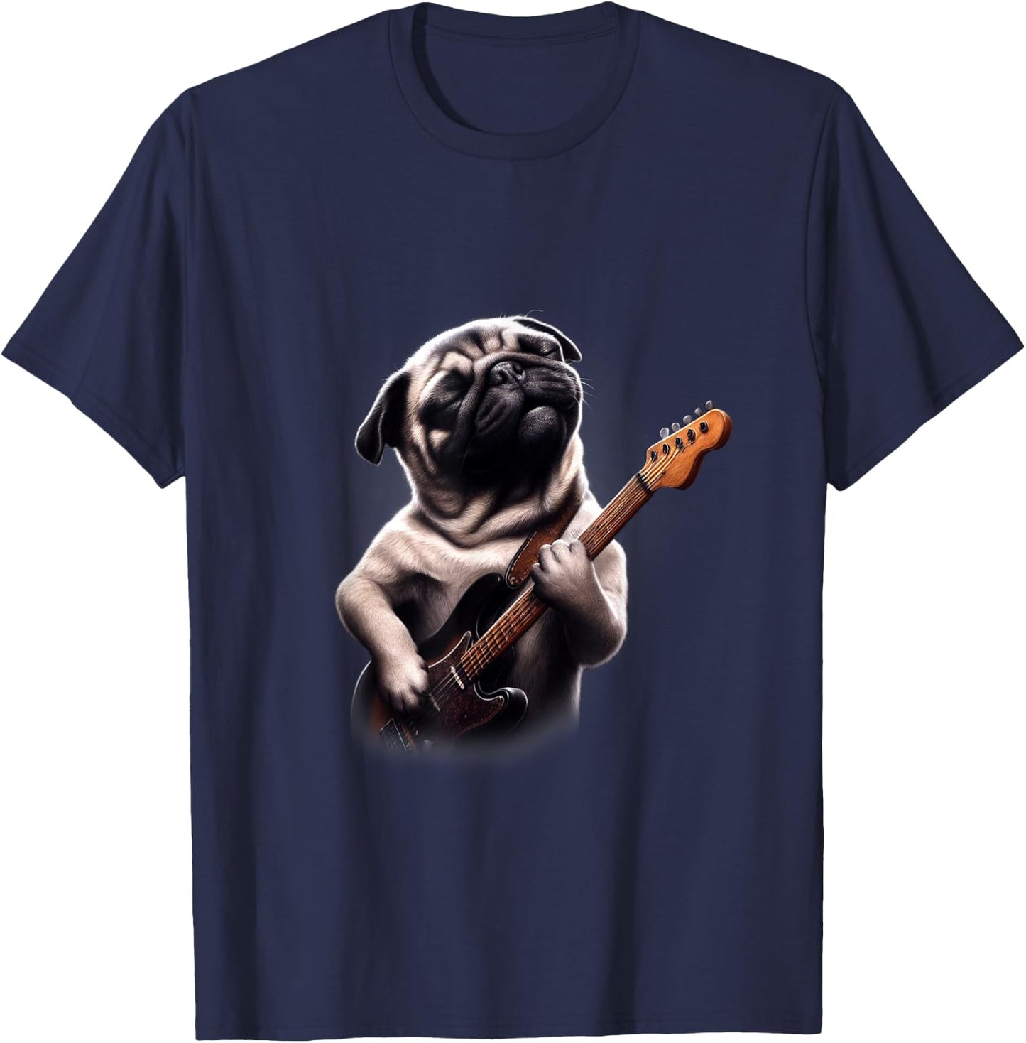 Pug Playing Guitar - Funny Rock Music Guitar Pug T-Shirt - T-Shirt | Navy