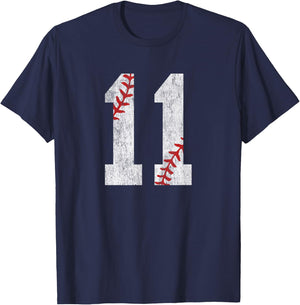 Number #11 Vintage 11th Birthday Baseball Lover 11 Years Old T-Shirt - T-Shirt | Navy