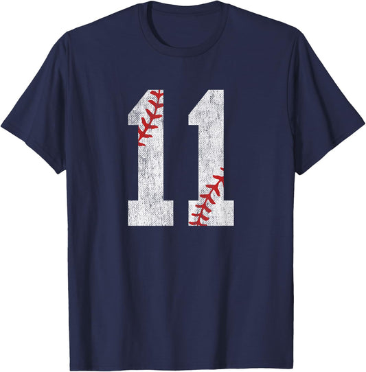 Number #11 Vintage 11th Birthday Baseball Lover 11 Years Old T-Shirt - T-Shirt | Navy