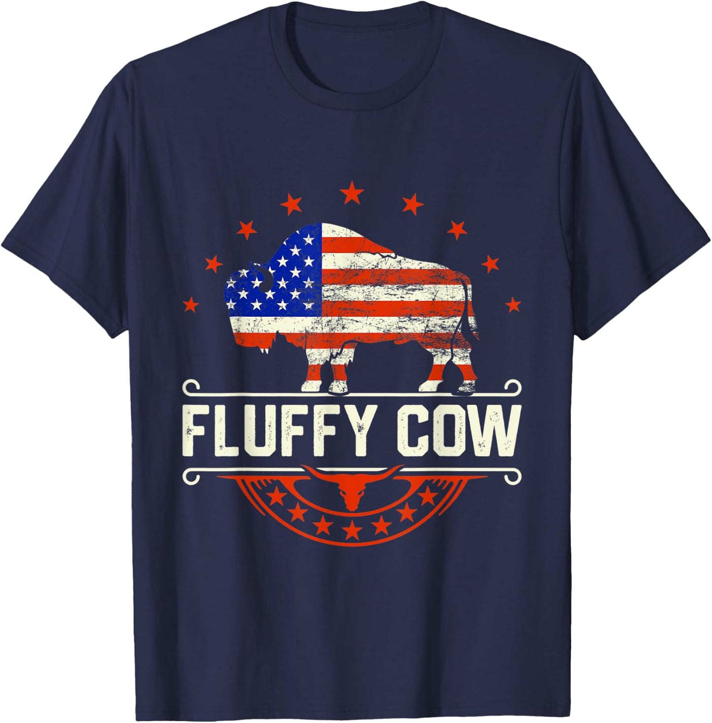 Fluffy Cow | Vintage American bison buffalo lover wildlife T-Shirt - T-Shirt | Navy