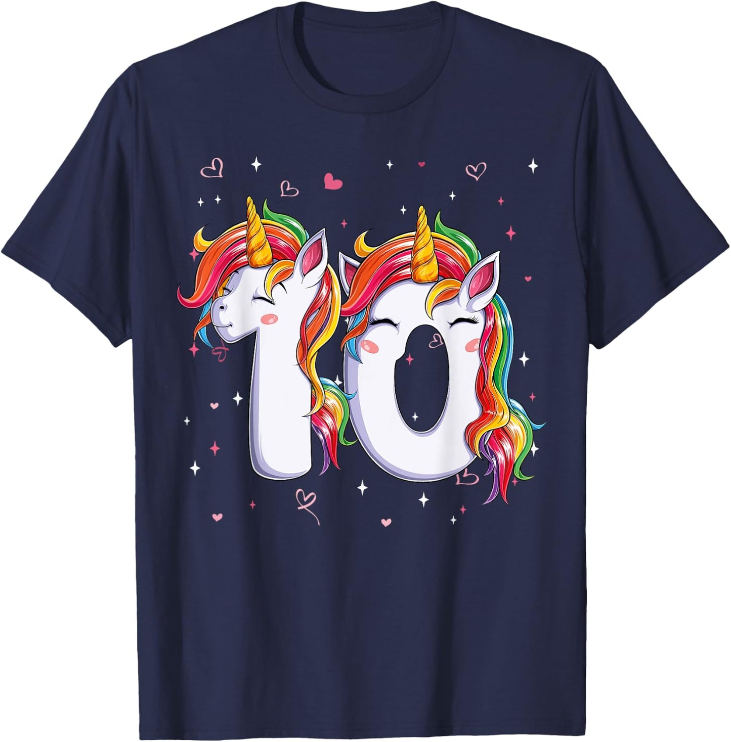 Unicorn Ten 10 Years Old 10th Birthday Girl Bday Party Kids T-Shirt - T-Shirt | Navy