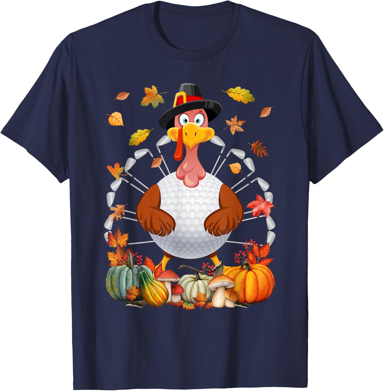 Turkey Golf Balls Sticks Tail Fall Vibes Happy Thanksgiving T-Shirt - T-Shirt | Navy