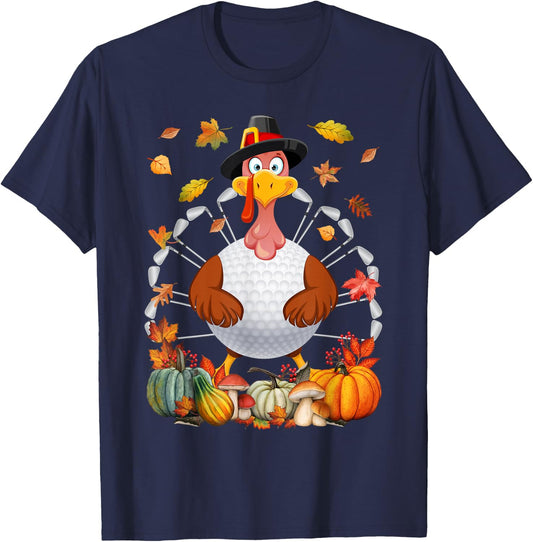 Turkey Golf Balls Sticks Tail Fall Vibes Happy Thanksgiving T-Shirt - T-Shirt | Navy