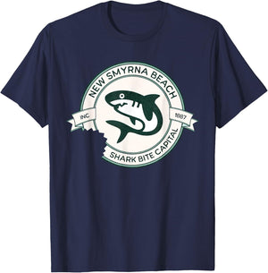 New Smyrna Beach: Shark Bite Capital Of The World Graphic Women Girls Kids T-Shirt - T-Shirt | Navy