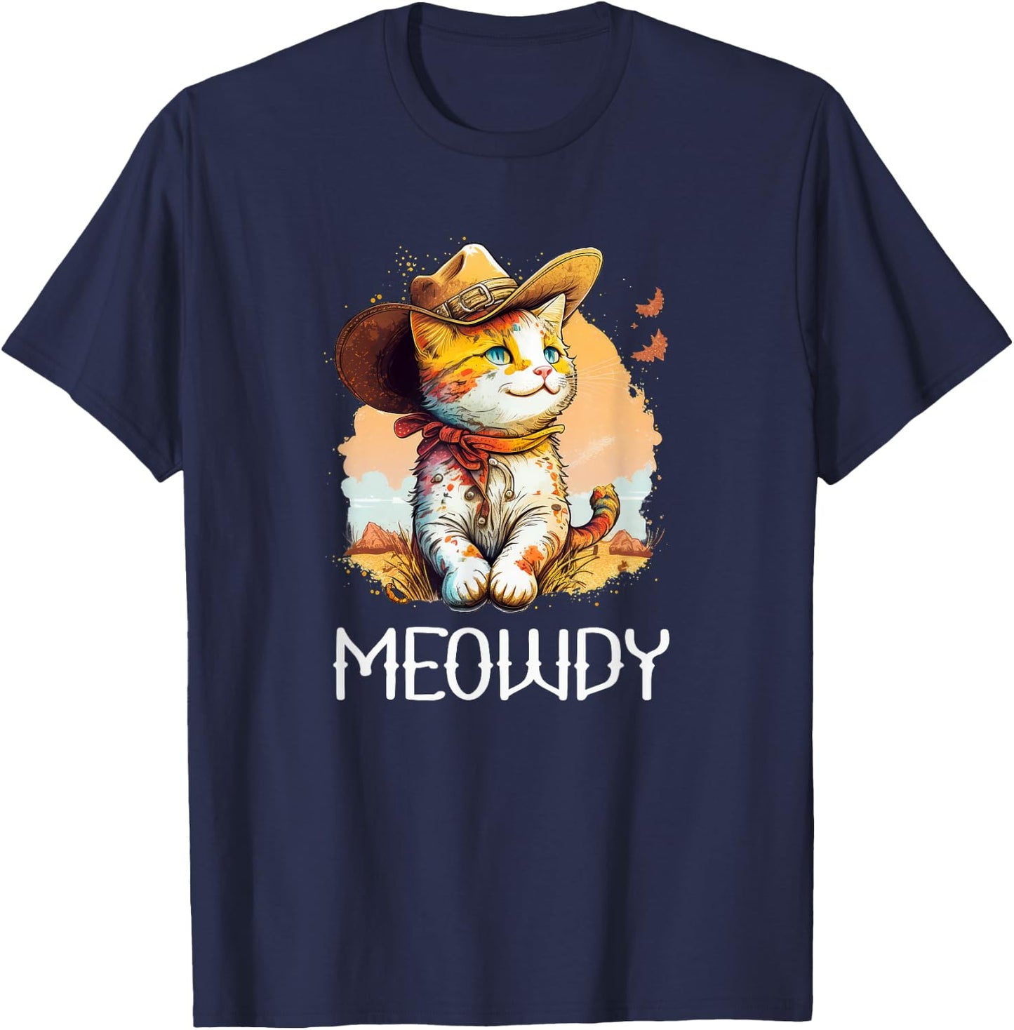Meowdy Cat Funny Howdy Meme Western Cowboy Kitten T-Shirt - T-Shirt | Navy