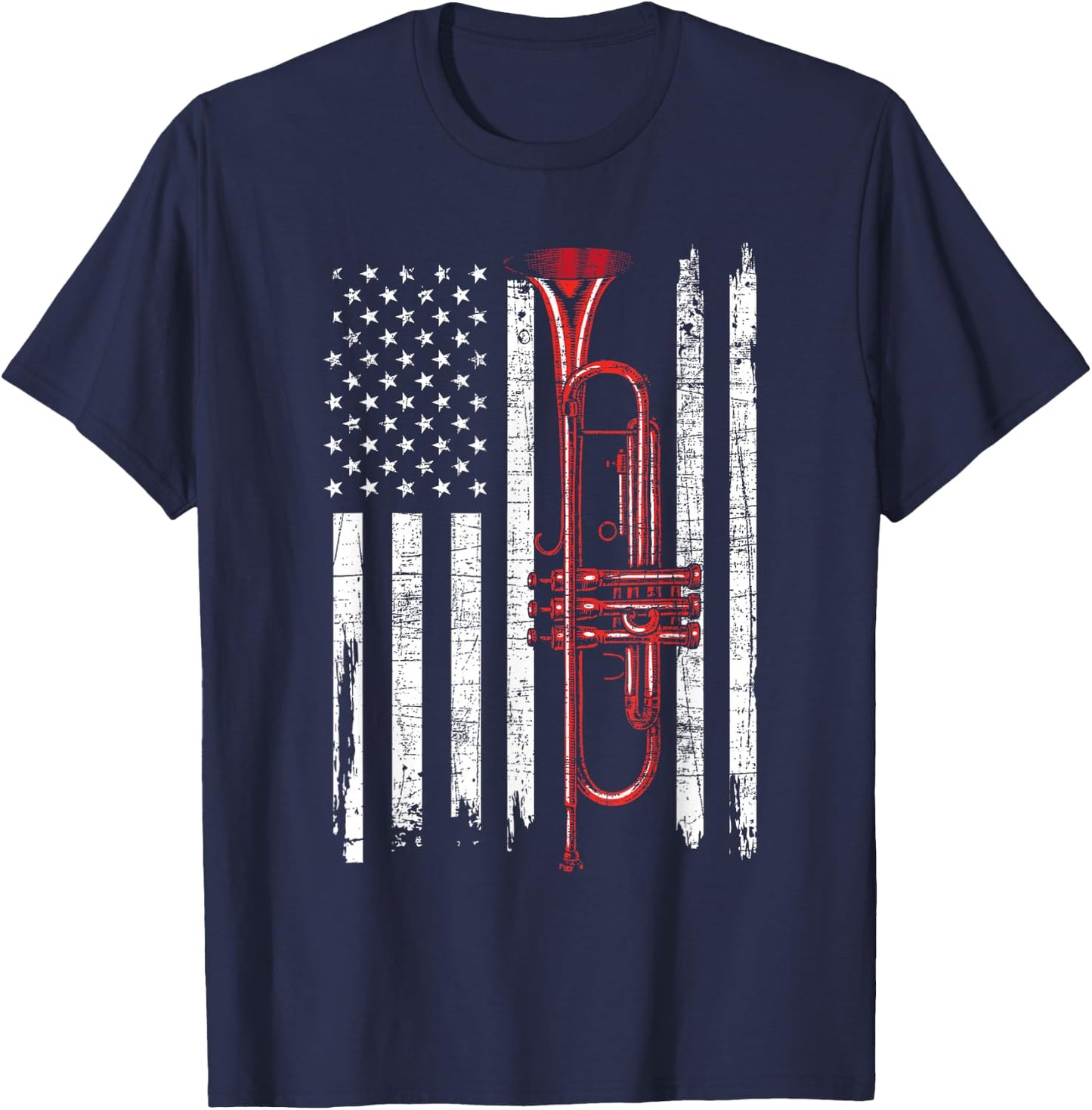 USA Flag Trumpet - Jazz Musical Instrument Player T-Shirt - T-Shirt | Navy