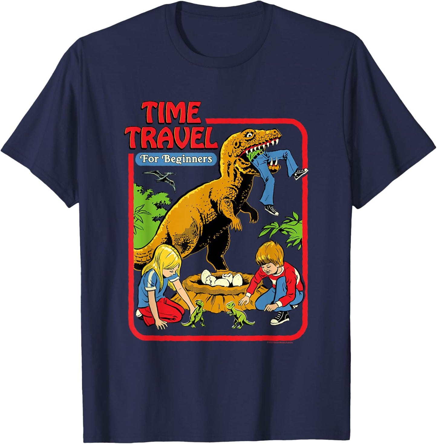 Steven Rhodes Time Travel T-Rex Dinosaur Retro Dark Humor T-Shirt - T-Shirt | Navy